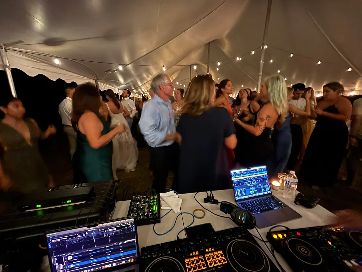 Guests celebrating at a Cincinnati wedding reception with Monorail Sound